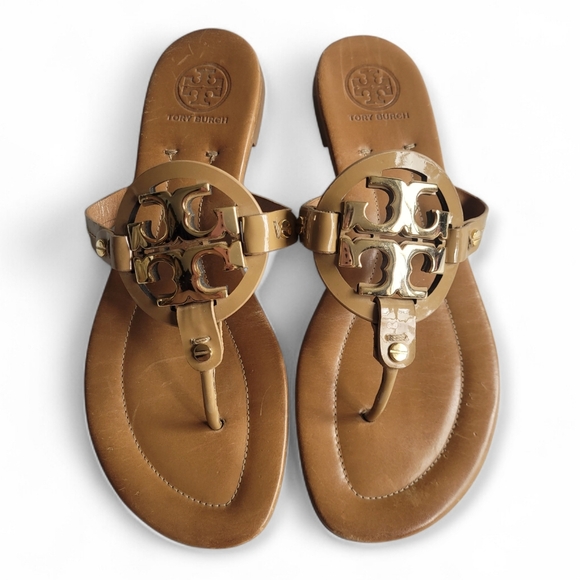 Tory Burch Metal Miller 2 Leather Sandals Tan Size 10 - Picture 3 of 12